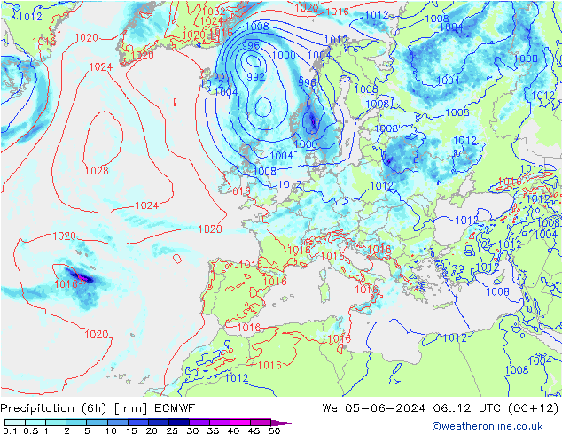 Z500/Rain (+SLP)/Z850 ECMWF śro. 05.06.2024 12 UTC