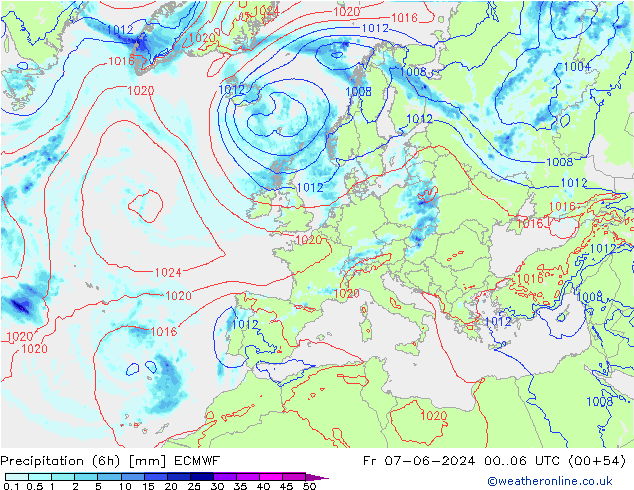 Z500/Regen(+SLP)/Z850 ECMWF vr 07.06.2024 06 UTC