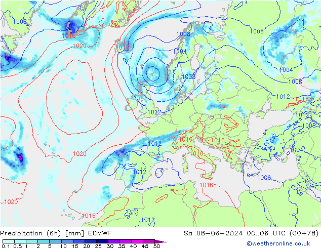 Z500/Rain (+SLP)/Z850 ECMWF Sáb 08.06.2024 06 UTC