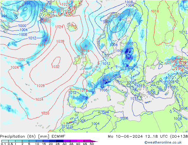 Z500/Yağmur (+YB)/Z850 ECMWF Pzt 10.06.2024 18 UTC