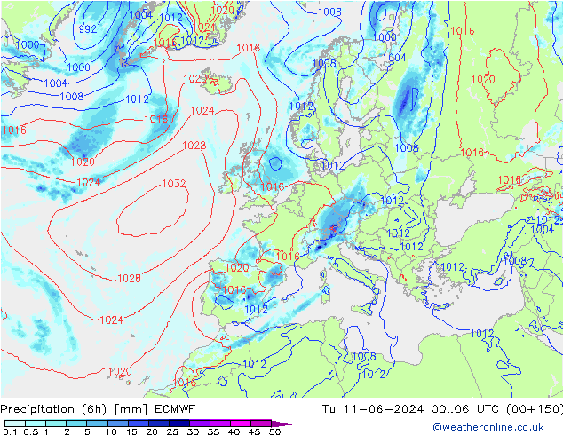 Z500/Rain (+SLP)/Z850 ECMWF Tu 11.06.2024 06 UTC