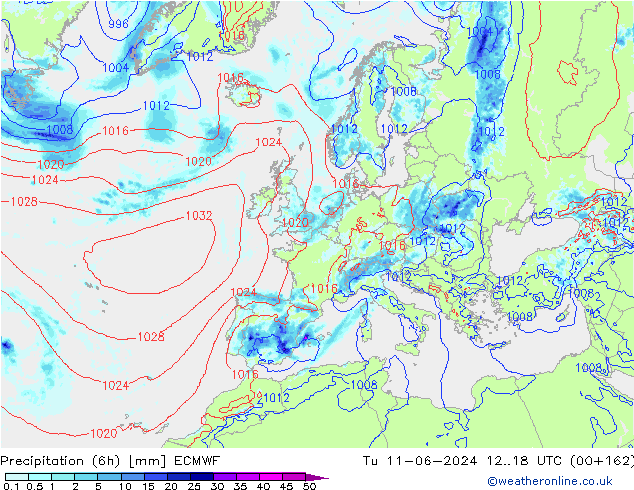 Z500/Yağmur (+YB)/Z850 ECMWF Sa 11.06.2024 18 UTC