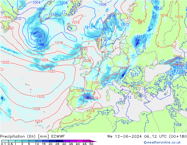 Nied. akkumuliert (6Std) ECMWF Mi 12.06.2024 12 UTC