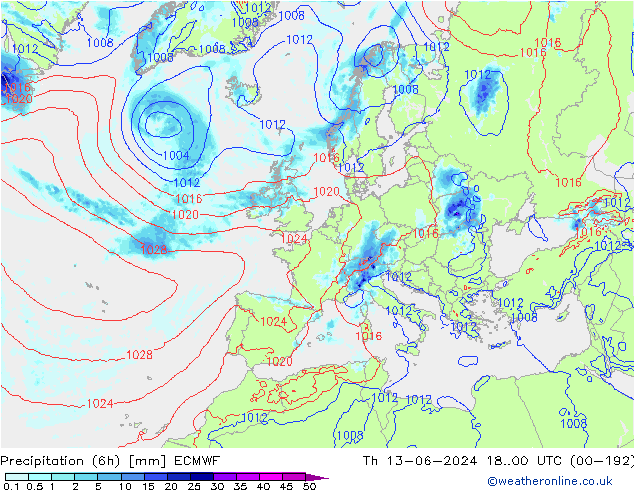 Z500/Rain (+SLP)/Z850 ECMWF Th 13.06.2024 00 UTC