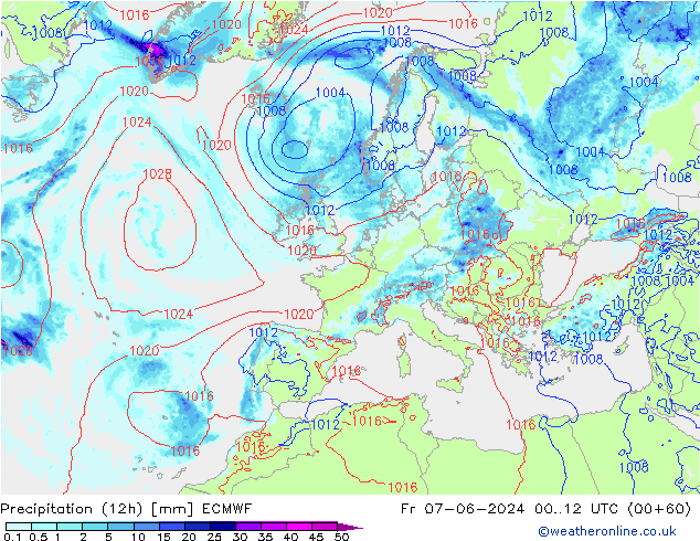 Precipitazione (12h) ECMWF ven 07.06.2024 12 UTC