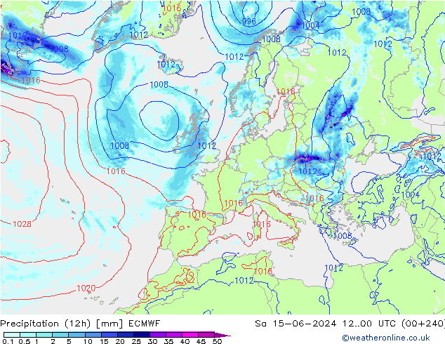 осадки (12h) ECMWF сб 15.06.2024 00 UTC