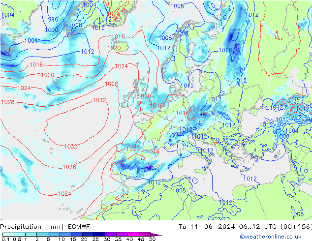 Srážky ECMWF Út 11.06.2024 12 UTC