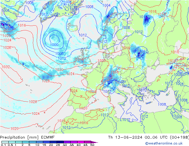 precipitação ECMWF Qui 13.06.2024 06 UTC