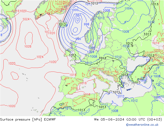 Atmosférický tlak ECMWF St 05.06.2024 03 UTC