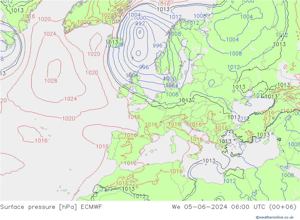 Pressione al suolo ECMWF mer 05.06.2024 06 UTC