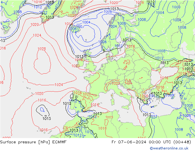 Bodendruck ECMWF Fr 07.06.2024 00 UTC