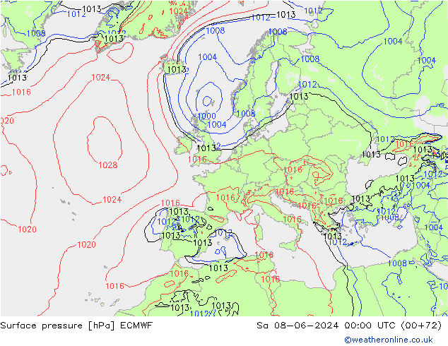 Surface pressure ECMWF Sa 08.06.2024 00 UTC