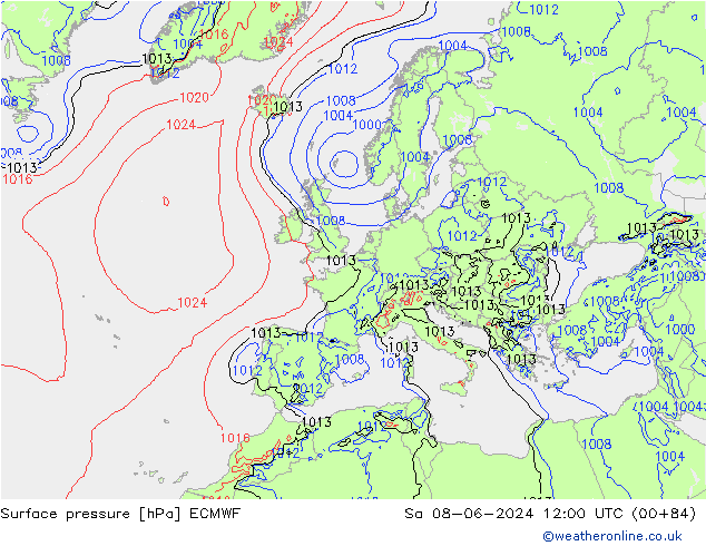 pressão do solo ECMWF Sáb 08.06.2024 12 UTC