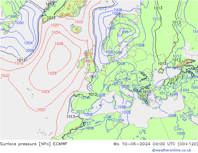 Surface pressure ECMWF Mo 10.06.2024 00 UTC