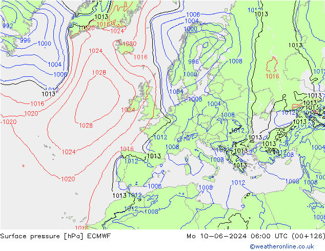 ciśnienie ECMWF pon. 10.06.2024 06 UTC