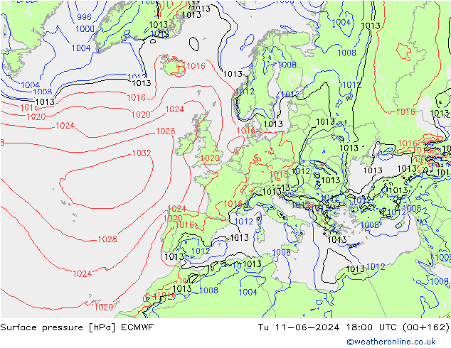 pressão do solo ECMWF Ter 11.06.2024 18 UTC