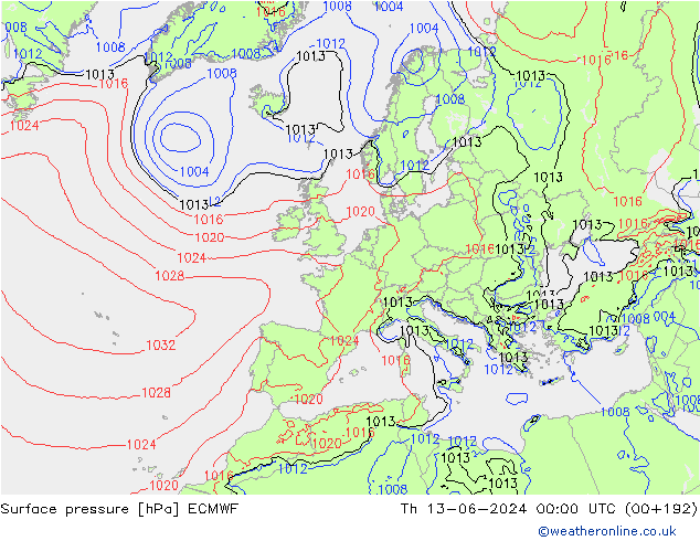 pression de l'air ECMWF jeu 13.06.2024 00 UTC