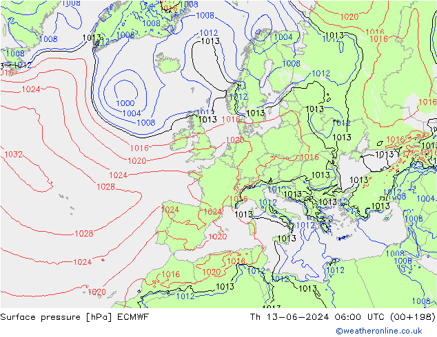 Bodendruck ECMWF Do 13.06.2024 06 UTC