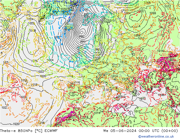 Theta-e 850hPa ECMWF We 05.06.2024 00 UTC