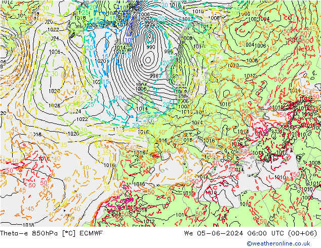 Theta-e 850hPa ECMWF We 05.06.2024 06 UTC