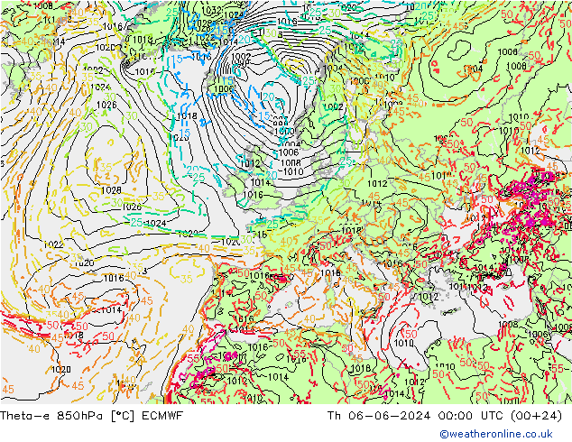 Theta-e 850hPa ECMWF Per 06.06.2024 00 UTC