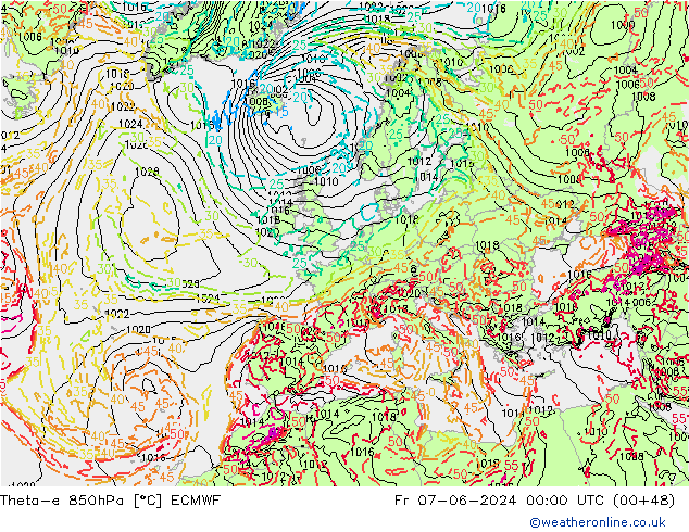 Theta-e 850hPa ECMWF Fr 07.06.2024 00 UTC