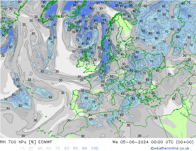 RH 700 hPa ECMWF mer 05.06.2024 00 UTC