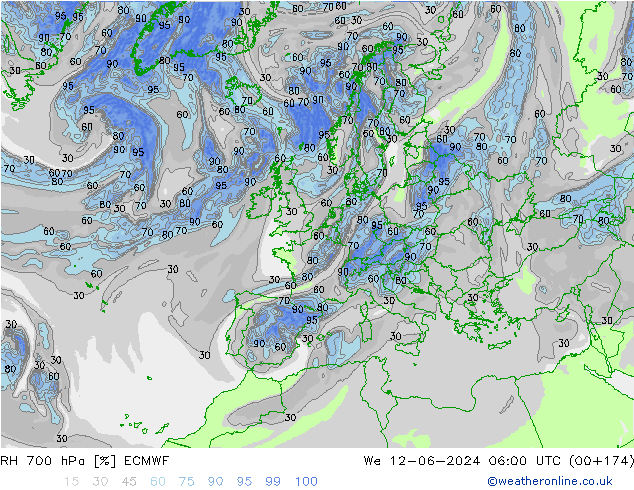 RH 700 hPa ECMWF We 12.06.2024 06 UTC