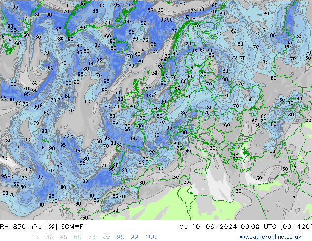 RH 850 hPa ECMWF Mo 10.06.2024 00 UTC