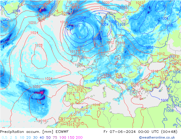 Precipitation accum. ECMWF Fr 07.06.2024 00 UTC