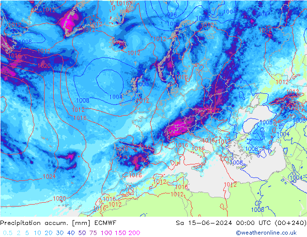 Precipitation accum. ECMWF Sa 15.06.2024 00 UTC