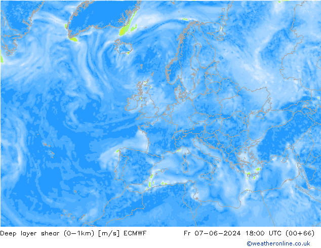 Deep layer shear (0-1km) ECMWF пт 07.06.2024 18 UTC