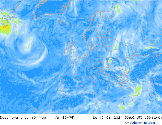 Deep layer shear (0-1km) ECMWF Sa 15.06.2024 00 UTC