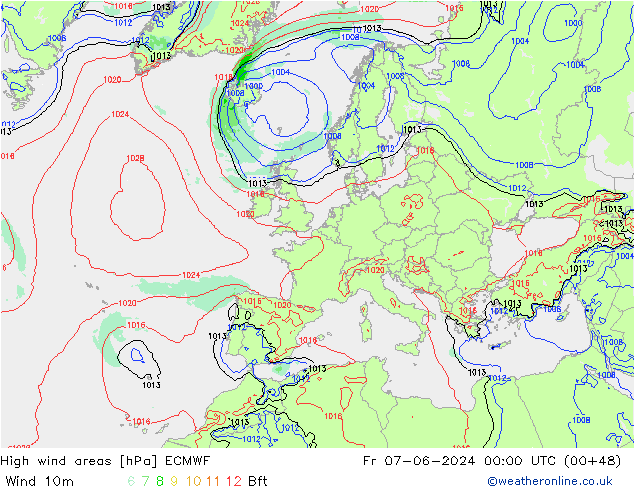 High wind areas ECMWF Fr 07.06.2024 00 UTC