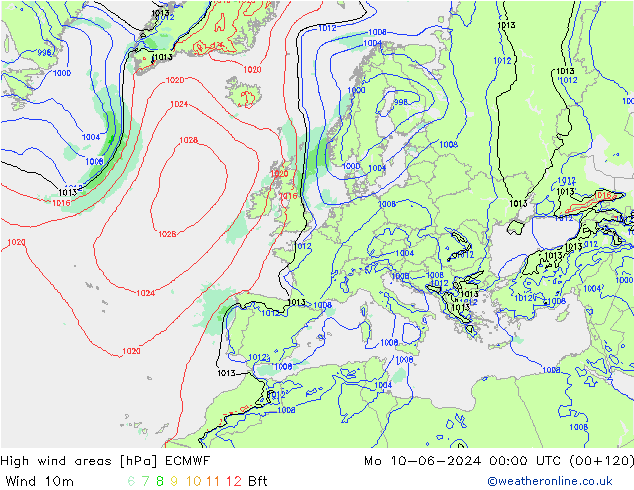 High wind areas ECMWF lun 10.06.2024 00 UTC