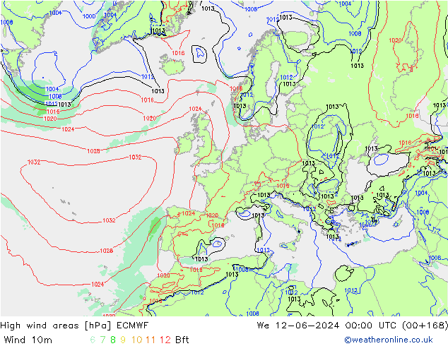 High wind areas ECMWF  12.06.2024 00 UTC