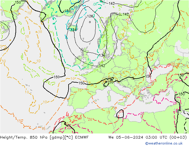 Height/Temp. 850 hPa ECMWF We 05.06.2024 03 UTC