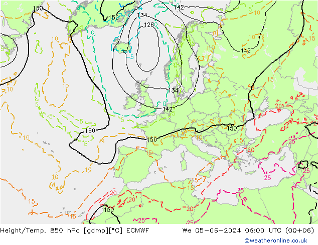Yükseklik/Sıc. 850 hPa ECMWF Çar 05.06.2024 06 UTC