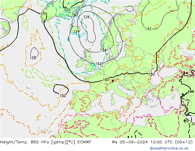 Z500/Yağmur (+YB)/Z850 ECMWF Çar 05.06.2024 12 UTC