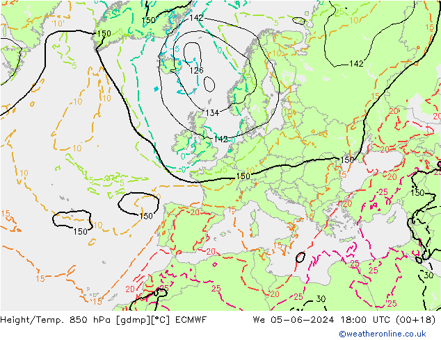 Z500/Rain (+SLP)/Z850 ECMWF mer 05.06.2024 18 UTC