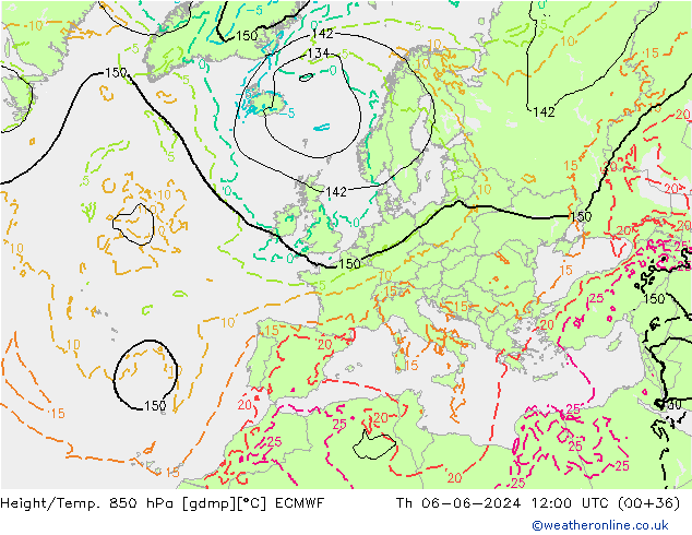 Z500/Rain (+SLP)/Z850 ECMWF czw. 06.06.2024 12 UTC