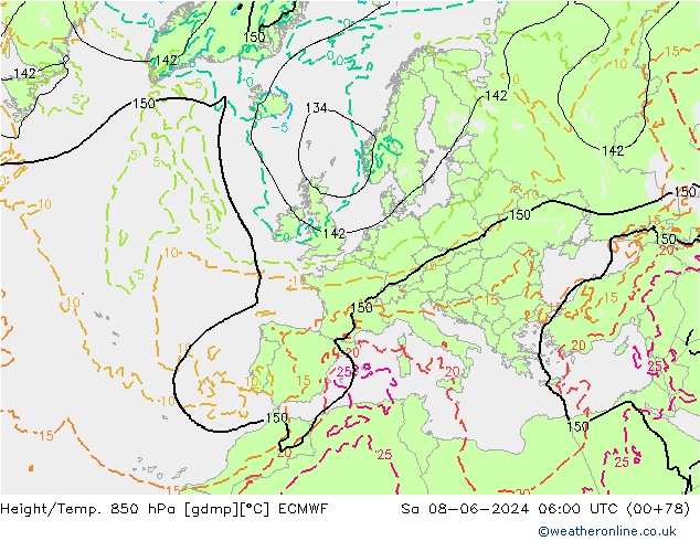 Z500/Rain (+SLP)/Z850 ECMWF Sáb 08.06.2024 06 UTC