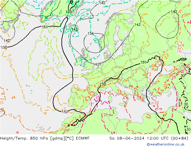 Z500/Rain (+SLP)/Z850 ECMWF Sáb 08.06.2024 12 UTC