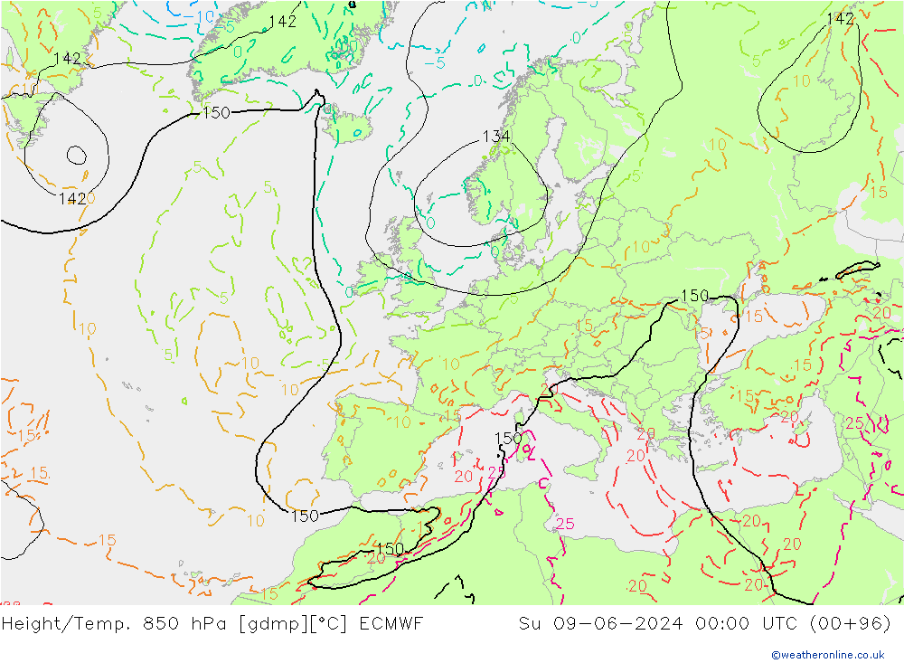 Z500/Rain (+SLP)/Z850 ECMWF dim 09.06.2024 00 UTC