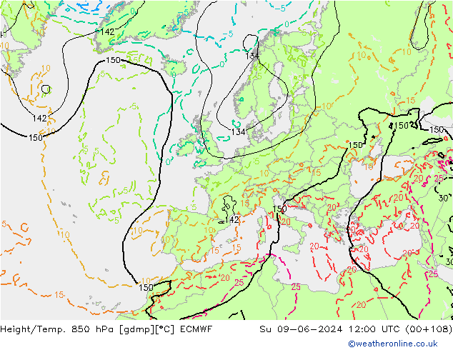 Height/Temp. 850 hPa ECMWF Su 09.06.2024 12 UTC