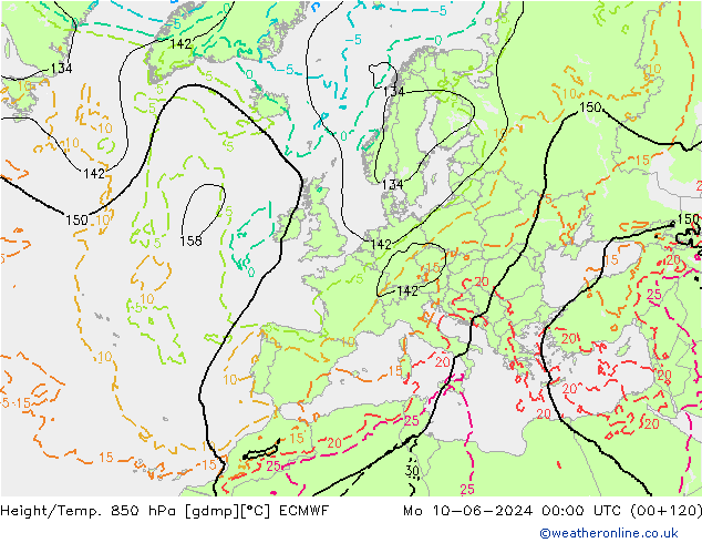 Height/Temp. 850 hPa ECMWF Mo 10.06.2024 00 UTC