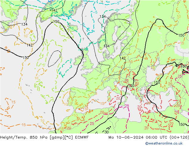 Height/Temp. 850 гПа ECMWF пн 10.06.2024 06 UTC