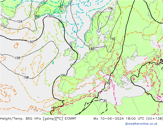 Z500/Yağmur (+YB)/Z850 ECMWF Pzt 10.06.2024 18 UTC