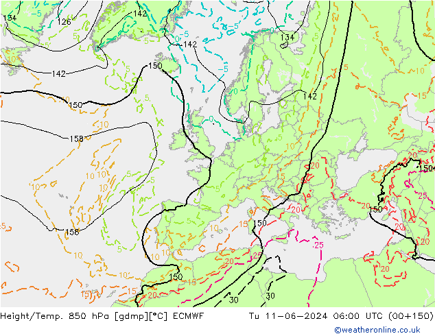 Z500/Rain (+SLP)/Z850 ECMWF Tu 11.06.2024 06 UTC