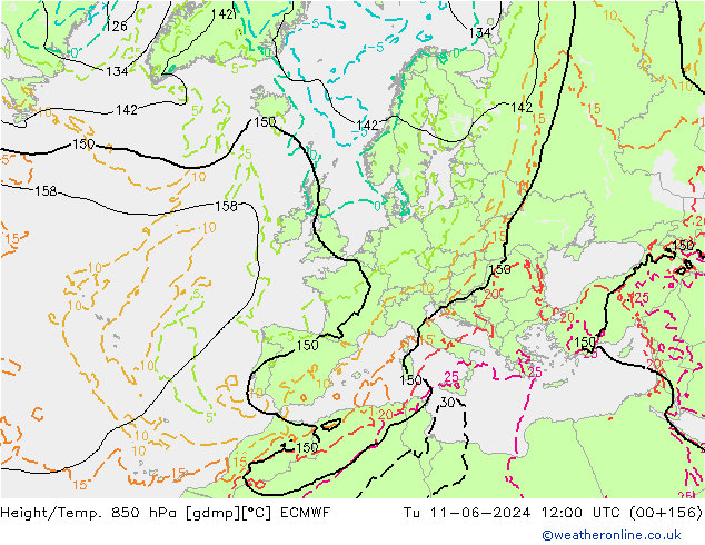 Geop./Temp. 850 hPa ECMWF mar 11.06.2024 12 UTC